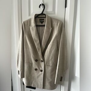 RW&CO Oatmeal Double-Breasted Blazer Size 6 Lined Work Jacket